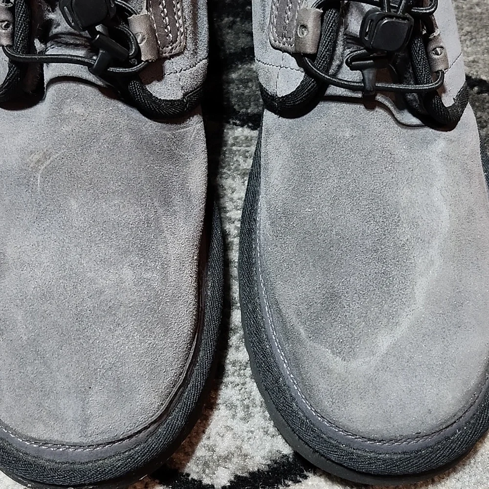UGG NEUMEL GHILLIE GRAY SUEDE SHEEPSKIN ELASTIC LACES EMBOSSED LOGO SHOES